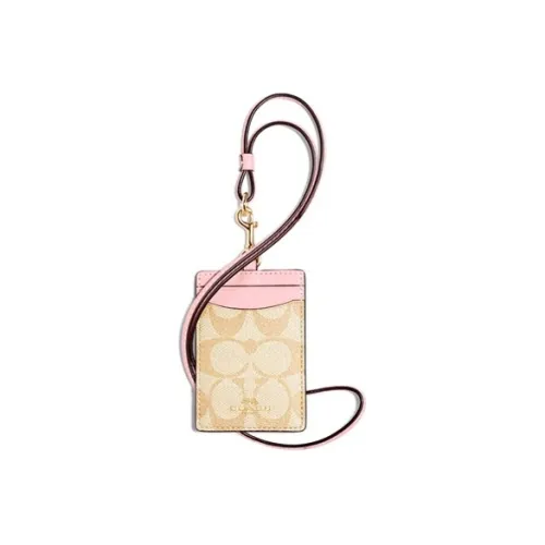 COACH Lanyard Холст Кошелек для карт Кошелек Мини Женский Кожа и Светло-розовый
