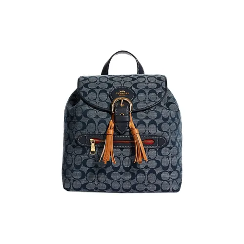 COACH Kleo Холщовая кожа Рюкзак Средний Женские Джинсовый синий