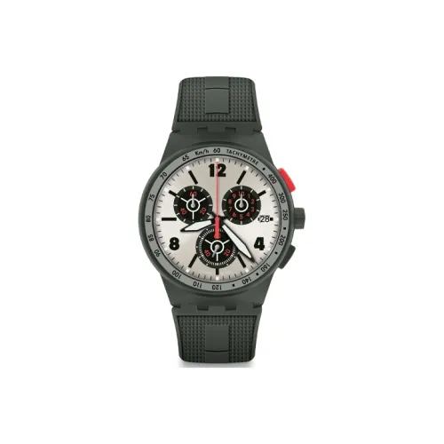 SWATCH ORIGINALS Collection Кварцевый механизм Мужские часы Часы 42 мм Серебристый циферблат Пластиковый корпус Часы Силиконовый ремешок