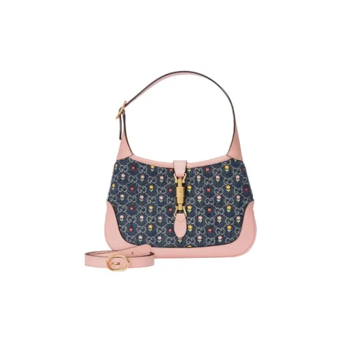 GUCCI Jackie 1961 Холст с кожей Комбинированный Лунный Сумка на плечо Сумка на плечо Маленькая Женская Розовая Синяя Многоцветная