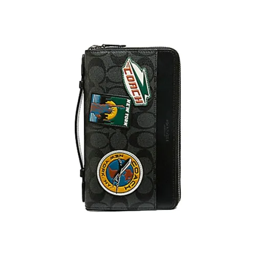 COACH Double Zip Wallet из кожи PVC клатч сумка кошелек стандартный мужской черный серый