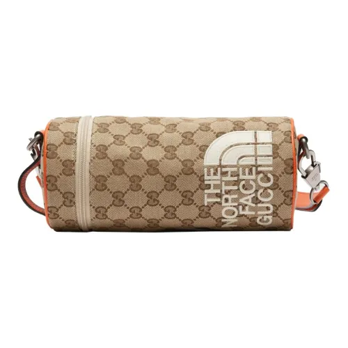 GUCCI TNF The North Face Collaboration Холст с кожей Цилиндрическая сумка Сумка для бутылки с водой Сумка через плечо