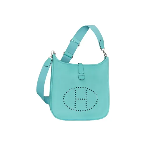 HERMES Evelyne Epsom Bullock Кожа с Цвет холста Плечевой ремень Сумка через плечо Женская Голубая лагуна