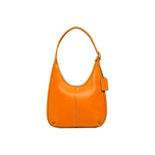 COACH Кожа Hobo Сумка-полумесяц Портативная Сумка на плечо Средняя Женская Ярко-оранжевая