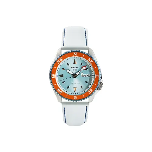 SEIKO Series 5 Механический механизм Кожаный ремешок Часы Мужские Белый циферблат SRPF63K1