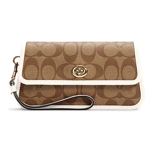 COACH Originals Холст Маленькая Сумка-Клатч Сумка Маленькая Женская Коричневый и Экрю