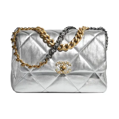 CHANEL 19Bag Металлик Овечья шкура Сумка Сумка через плечо Сумка через плечо Большая Женская Серебряная Золотая