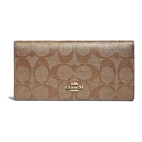 COACH Billfold Wallet Холст с кожей Клатч Кошелек Женские Хаки с монограммой