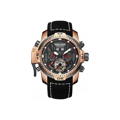 REEF TIGER Transformer Collection Автоматический Механический Механизм Резиновый Ремешок Часы Мужские Черный Циферблат