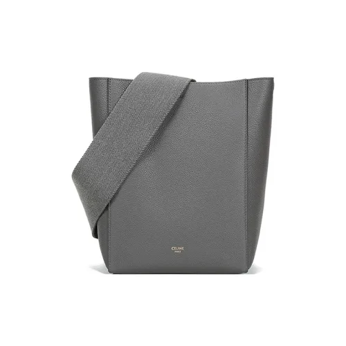 CELINE Sangle Корова Кожа Ведрообразная Сумка Плечевая Сумка Маленькая Женская Конфетно-Серый