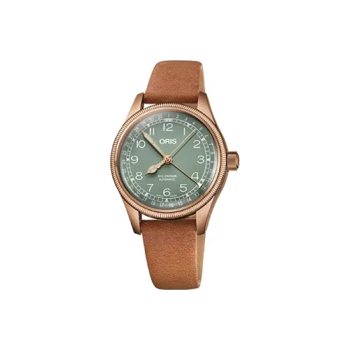 Oris Aviation Collection Автоматический Механический Механизм Мужские Часы 36 мм Зеленый Циферблат Корпус из Нержавеющей Стали Кожаный Ремешок
