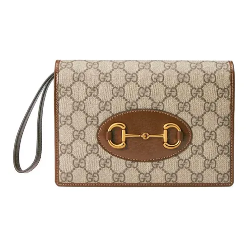 GUCCI Canvas с кожаными вставками браслет кошелек клатч женский цвет эбеновое дерево коричневый