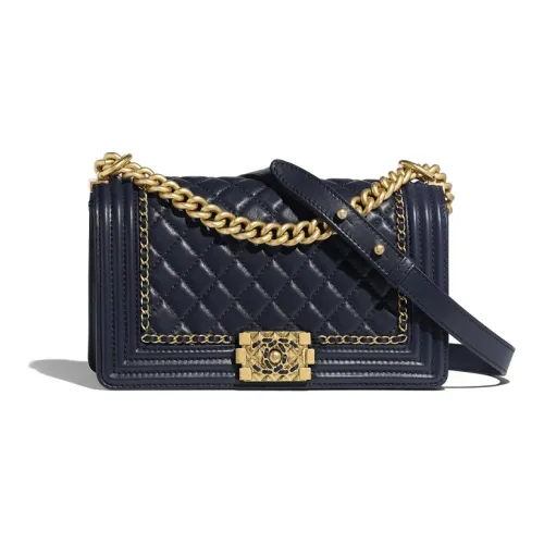 CHANEL LEBOY Телячья кожа Сумка с клапаном Сумка через плечо Женская Морской синий