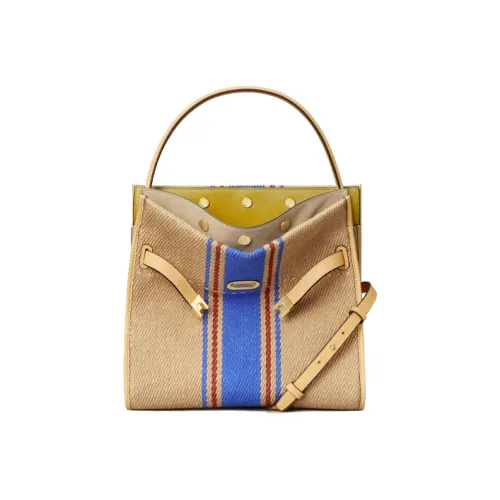 TORY BURCH Lee Radziwill Linen Leather Double Layer Bag Сумка через плечо Сумка через плечо Сумка для плеча Женская Бежевая и Синяя