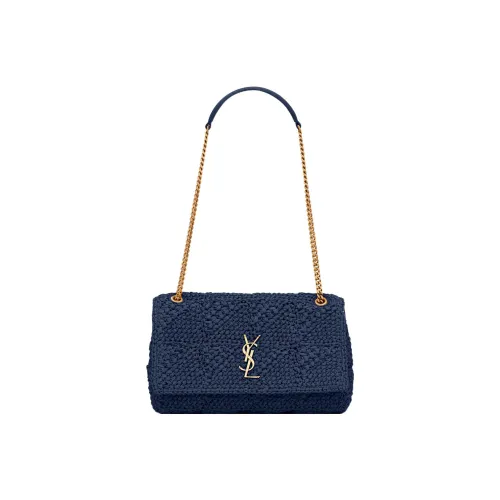 SAINT LAURENT Вязаные ткани Raffia с кожаными вставками цепочка сумка на плечо среднего размера женская озерно-голубой