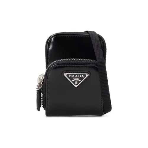 PRADA Блестящая сумка через плечо из коровьей кожи мини унисекс черная