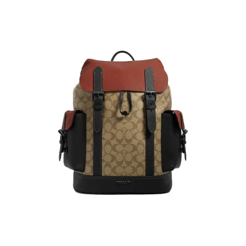 COACH Hudson Холст и Кожа Рюкзак Большой Мужской Хаки и Черный
