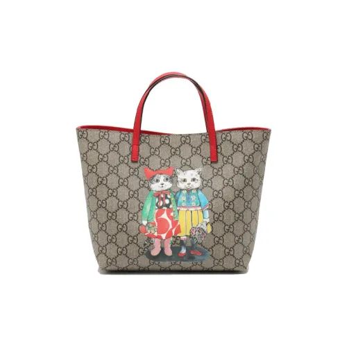 GUCCI Yuko Higuchi Коллаборация Холст с кожей Тоут Сумка Сумка для покупок Сумка Детская Сумка Детский Эбеновый Красный