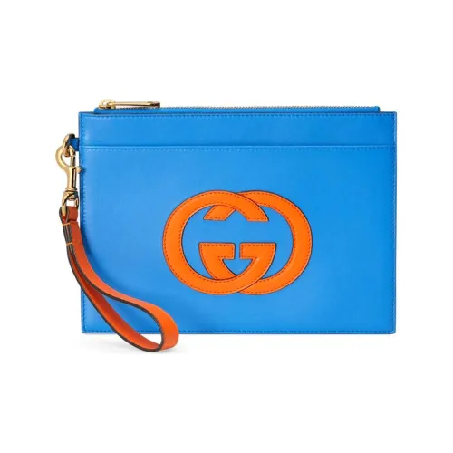 GUCCI Кожа Напульсник Клатч Унисекс Синий Оранжевый