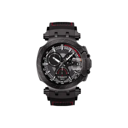 Tissot Race Collection Кварцевый механизм Мужские часы Циферблат черный корпус из нержавеющей стали ремешок из резины ширина 44 мм и больше