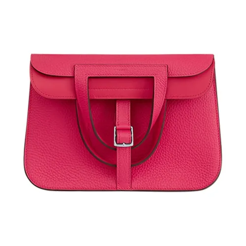 HERMES Halzan Clemence Bullock Кожа Сумка через плечо Сумка Обычная Женская Ярко-розовая