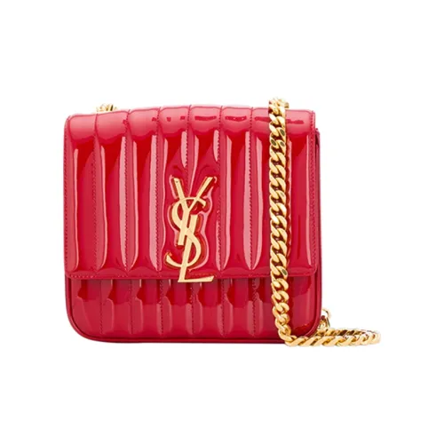 SAINT LAURENT Vicky Quilted Лакированная кожа Сумка через плечо Сумка на плечо Сумка среднего размера Женская Красная