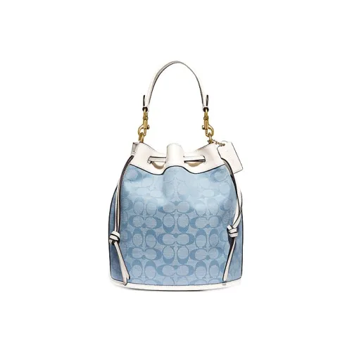 COACH Canvas Кожаная вставка Сумка Сумка через плечо Сумка через плечо Средняя Женская Белая и Джинсовая Синяя