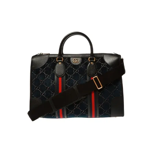 GUCCI Вельвет Пэчворк Кожа Путешественная Сумка Сумка через плечо Сумка среднего размера Мужская Темно-синяя