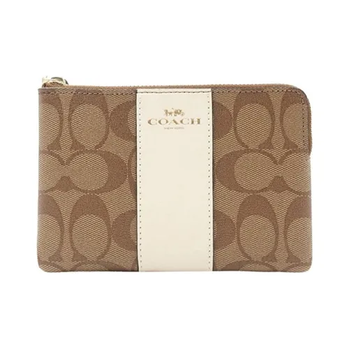COACH Кожа Маленькая Сумочка для Монет Кошелек на запястье Клатч Маленький Женский Хаки Белый