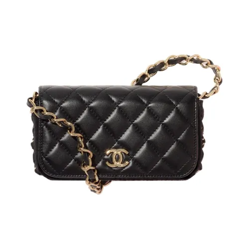 CHANEL 22c Early Spring Sheepskin Flip Phone Case Women's Black