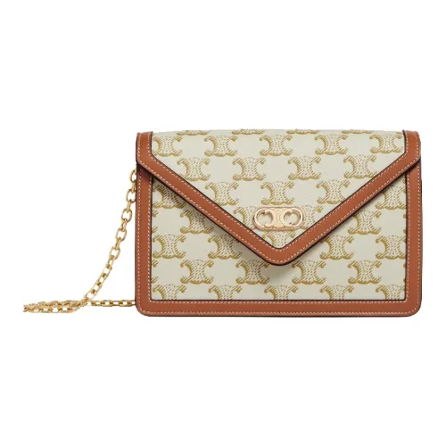 CELINE Triomphe Овчина Клатч Сумка через плечо Белый Рыжевато-коричневый