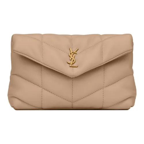 SAINT LAURENT PUFFER Овечья кожа Cloud Сумка Сумка-подушка Клатч Косметичка Маленькая Женская Темно-бежевый