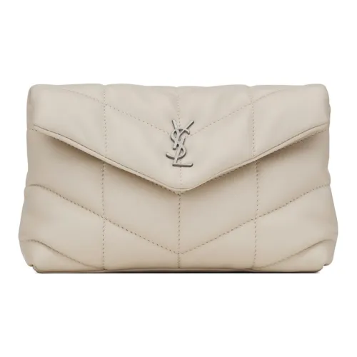SAINT LAURENT LOULOUPUFFER Лоскутное шитье Овечья шкура Облачная сумка Сумка-подушка Сумка для макияжа Клатч Маленький Женская Белая