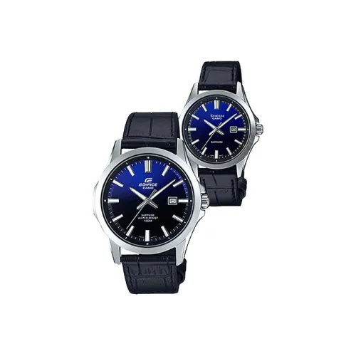 CASIO Watch Collection Циферблат Кварцевый механизм Натуральная кожа Ремешок Часы Унисекс Синий циферблат EFB 106L 2A SHE 4542L 2A