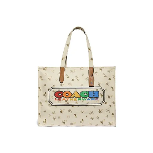 COACH Recycled Tote Холст с гладкой кожей Тоут Сумка Сумка для покупок Сумки через плечо Сумка на плечо Женская Светло-розовая