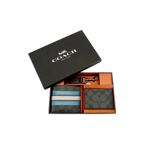 COACH Кошелек Мужской кошелек Черный Серый Многоцветные полосы