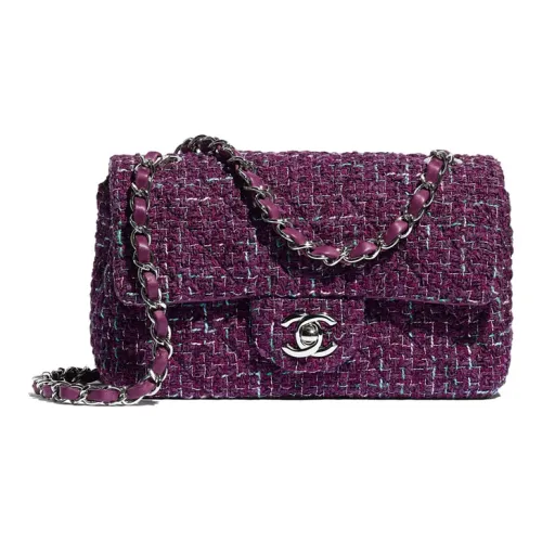 CHANEL Twill Soft Nappa Metal Flap Bag Crossbody Shoulder Bag Mini Women's Purple Silver