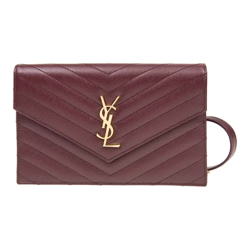SAINT LAURENT Конверт Коровья кожа Сумка-конверт Кошелек Сумка через плечо Сумка на плечо Женская Темно-красный