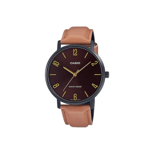 CASIO Standard Series Кварцевый механизм Кожаный ремешок Часы Мужские Красный циферблат MTP VT01BL 5B