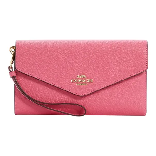 COACH Travel Wallet Кожа Клатч Конверт Кошелек Маленький Женский Персиково-розовый