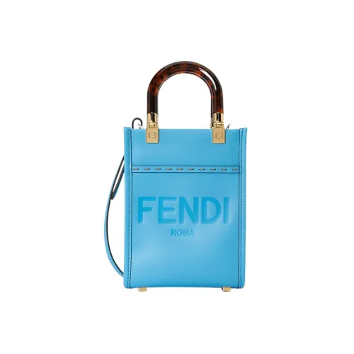 FENDI Sunshine Телячья кожа Портативная Сумка через плечо Сумка на плечо Женская Синяя