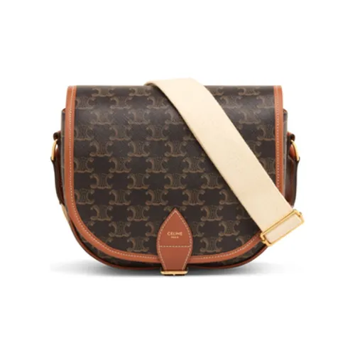 CELINE Folco Холст And Телячья кожа FOLCO Сумка Курьерская сумка Сумка через плечо Большая Женская Рыжевато-коричневый