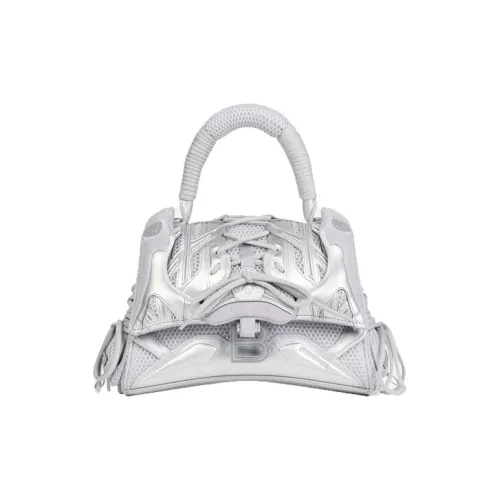 Balenciaga HOURGLASS Корова Кожа Сумка Hourglass Плечевая Сумка Сумка через плечо Маленькая Унисекс Серебристо-Серый