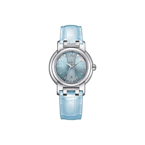 ERNEST BOREL Legend Кварцевый механизм Женские часы 31 мм Синий циферблат Корпус из нержавеющей стали Ремешок из коровьей кожи