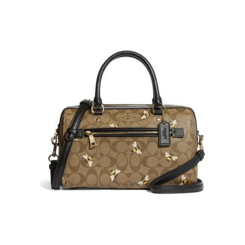 COACH Rowan Холст и Кожа Подушка Сумка Сумка через плечо Большая Женская Хаки и Черная