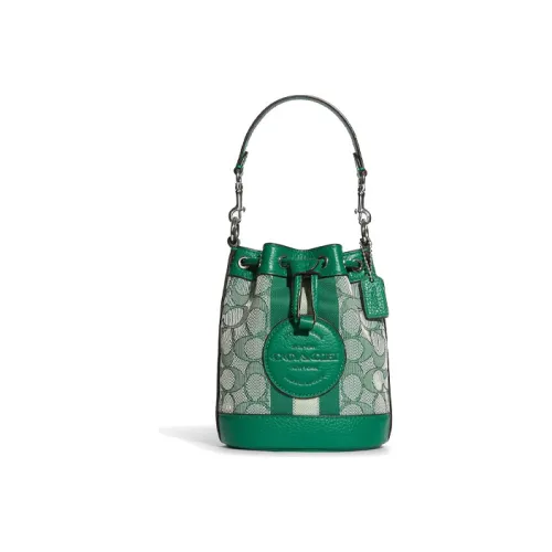 COACH Dempsey Жаккардовая ткань с кожей "Галечная" Сумка-ведро Сумка через плечо Маленькая Женская Зеленая Макарон