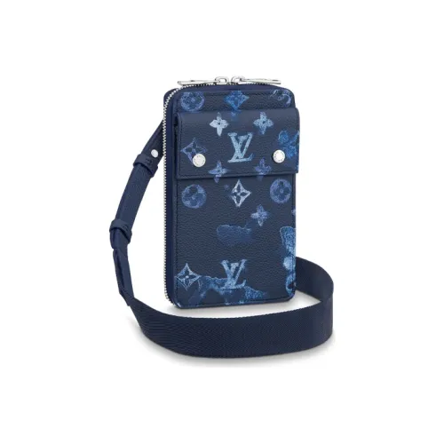 LOUIS VUITTON Летний комплект Grained Телячья кожа Чехол для телефона Мужской Синий