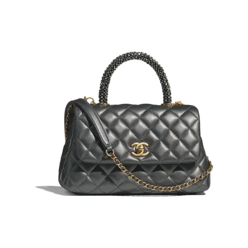 CHANEL Coco Handle Телячья кожа Сумка Сумка через плечо Сумка через плечо Женская Темно-Серебряная