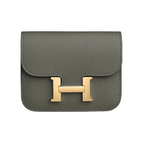 HERMES Constance Slim Epsom Телячья кожа Кошелек Картхолдер Бананка Женские 0L Grismeyer Дождевой облачный серый цвет