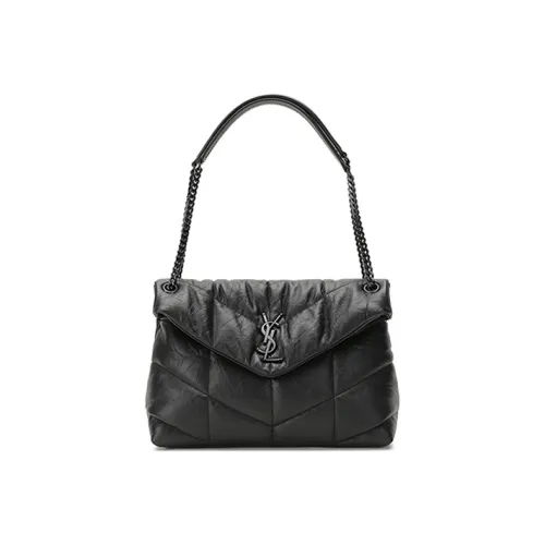 SAINT LAURENT PUFFER Матовый Кожаная Овечья кожа Облачная Сумка Сумка-подушка Цепочка Сумка через плечо Средний Женский Черный